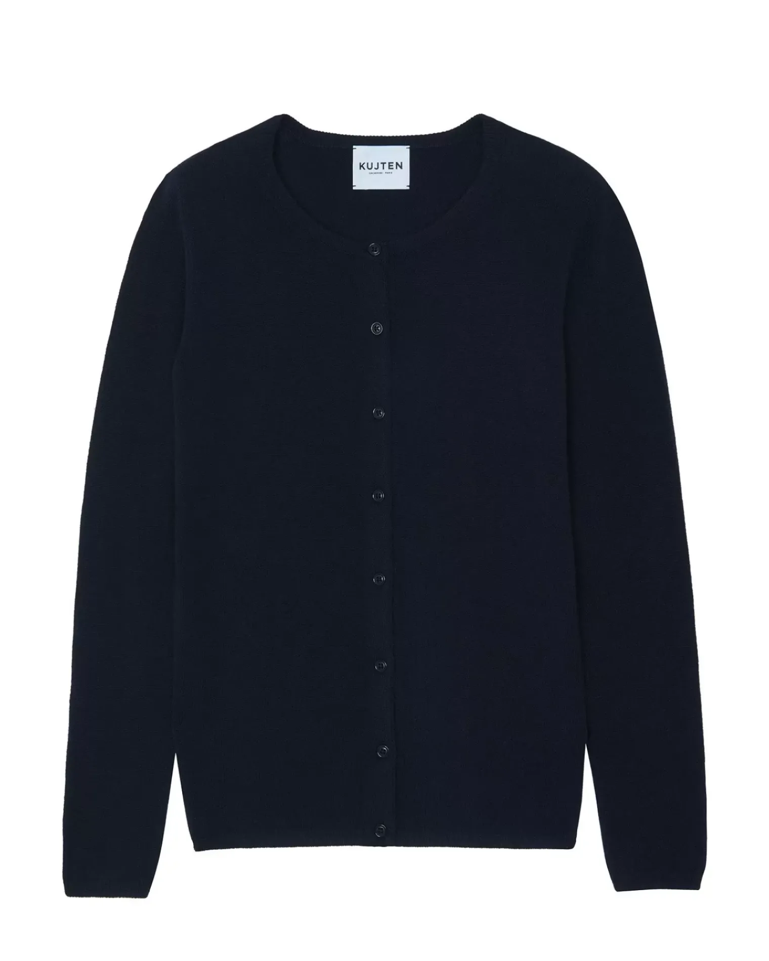 Kujten Jackets & Vests>Basic Round Neck Woman Cashmere Cardigan Bleu Marine Fonce