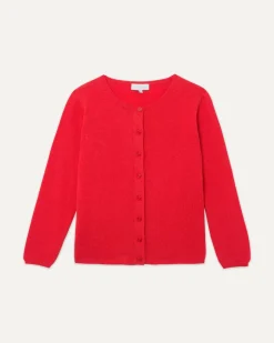 Kujten Jackets & Vests>Basic Round Neck Woman Cashmere Cardigan Rouge Corail