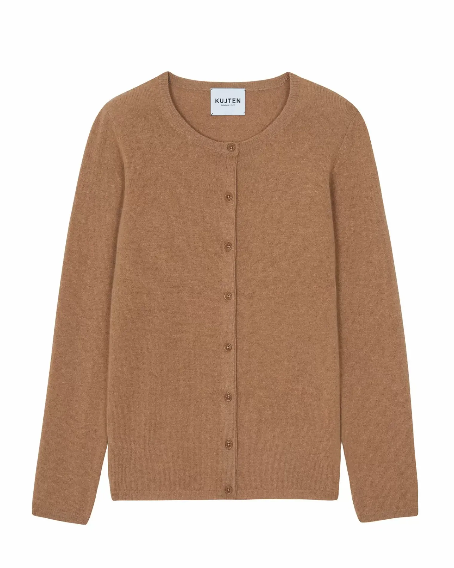 Kujten Jackets & Vests>Basic Round Neck Woman Cashmere Cardigan Camelo