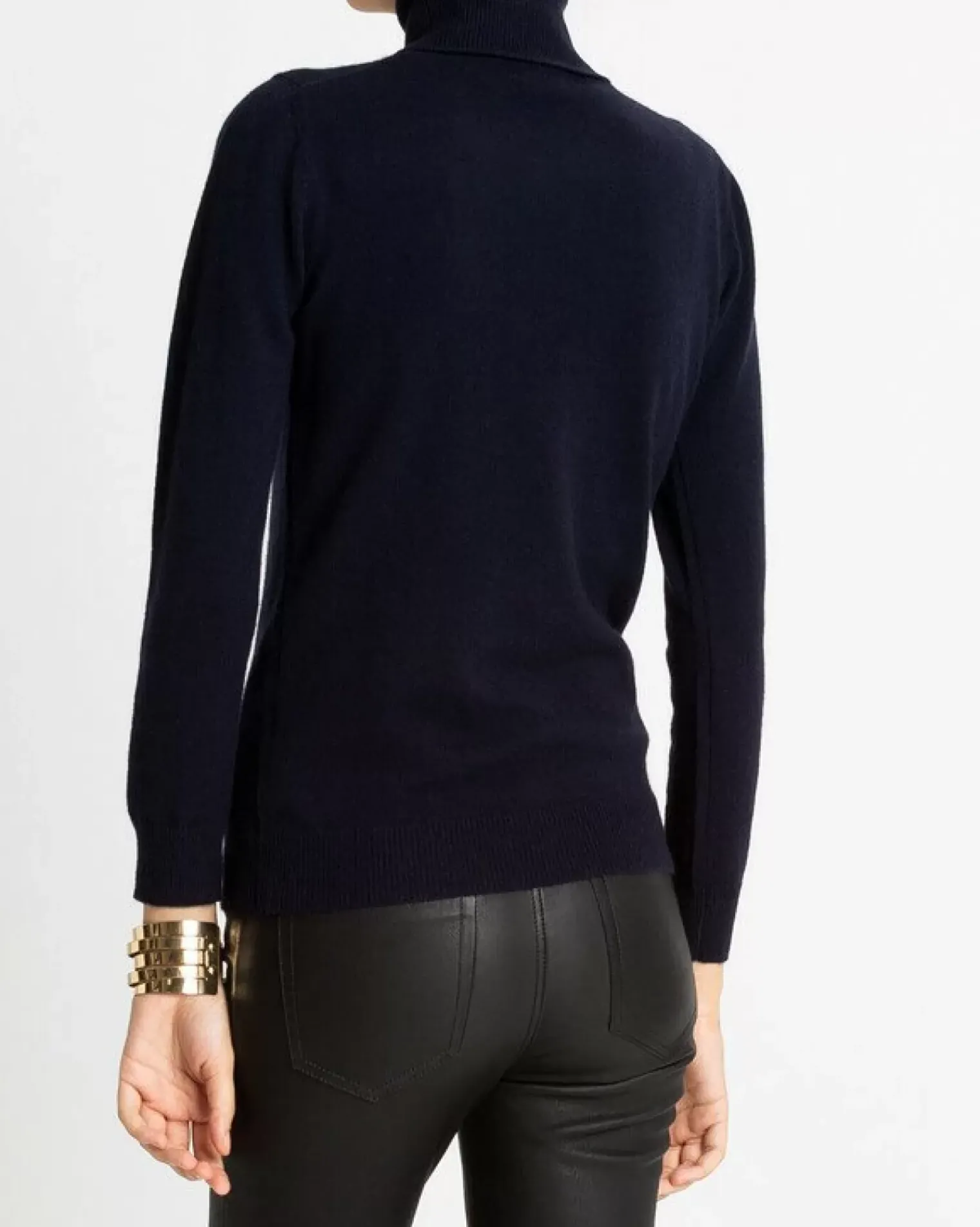 Kujten Sweaters & Sweatshirts>Basic Turtleneck 100% Cashmere Sweater, 2-Threads Bleu Marine Fonce