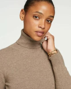 Kujten Sweaters & Sweatshirts>Basic Turtleneck 100% Cashmere Sweater, 2-Threads Beige Taupe