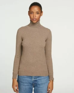 Kujten Sweaters & Sweatshirts>Basic Turtleneck 100% Cashmere Sweater, 2-Threads Beige Taupe