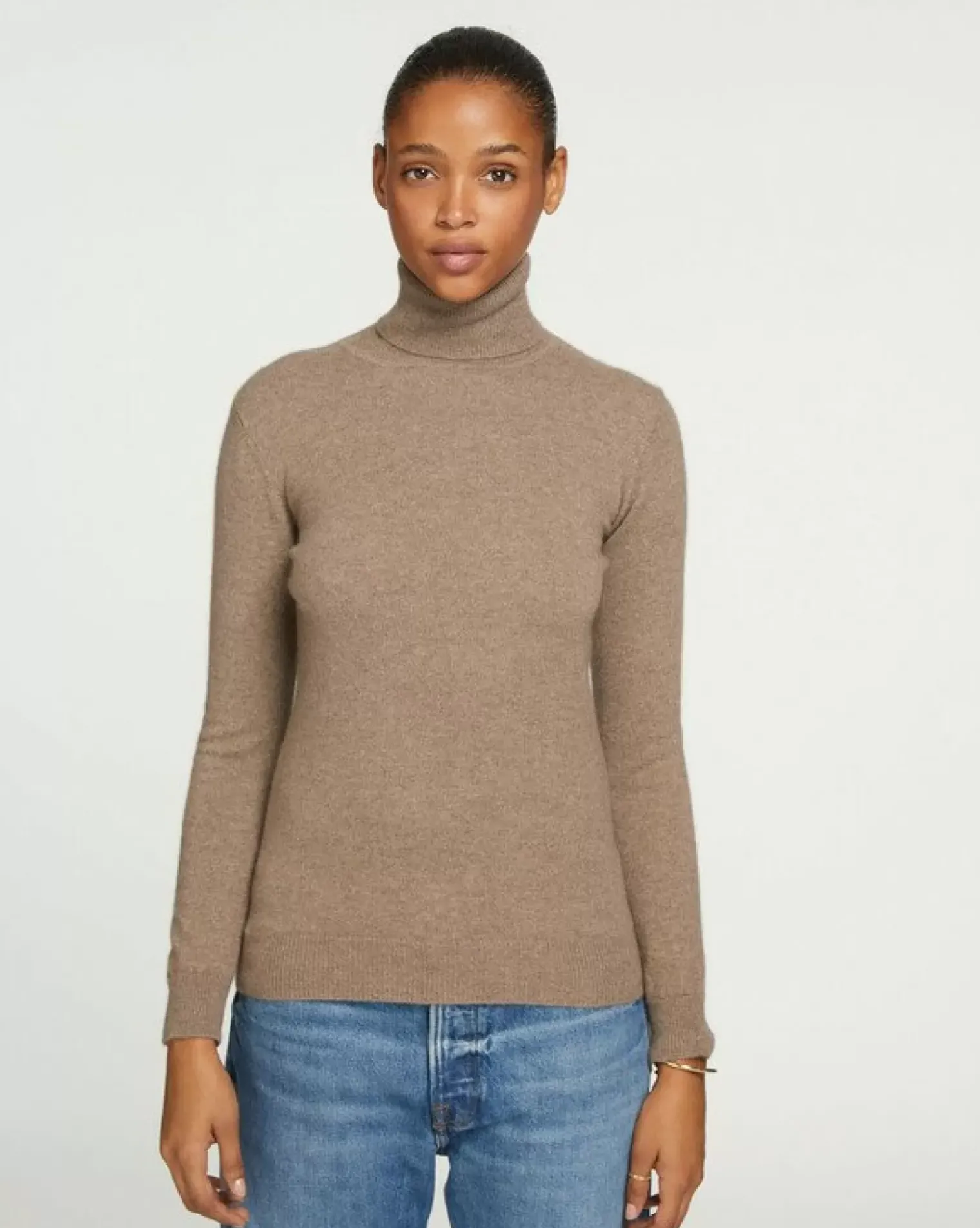 Kujten Sweaters & Sweatshirts>Basic Turtleneck 100% Cashmere Sweater, 2-Threads Beige Taupe
