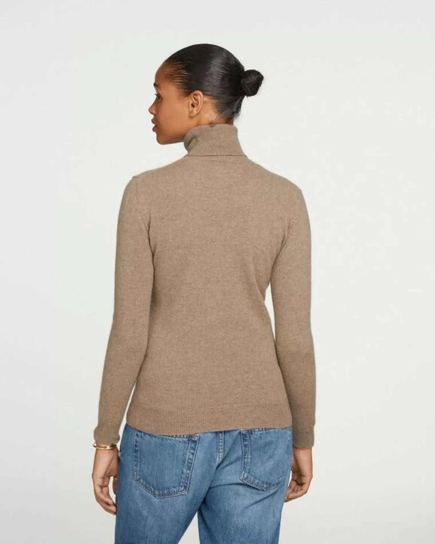 Kujten Sweaters & Sweatshirts>Basic Turtleneck 100% Cashmere Sweater, 2-Threads Beige Taupe