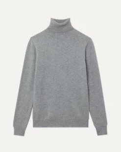Kujten Sweaters & Sweatshirts>Basic Turtleneck 100% Cashmere Sweater, 2-Threads Gris Chine