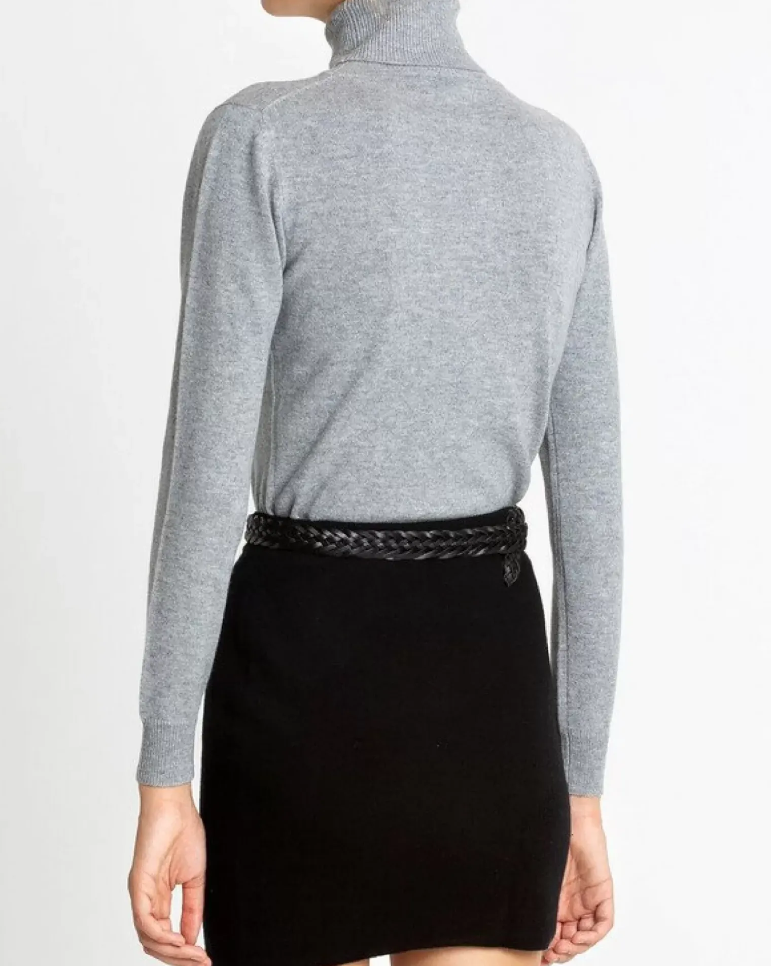 Kujten Sweaters & Sweatshirts>Basic Turtleneck 100% Cashmere Sweater, 2-Threads Gris Chine