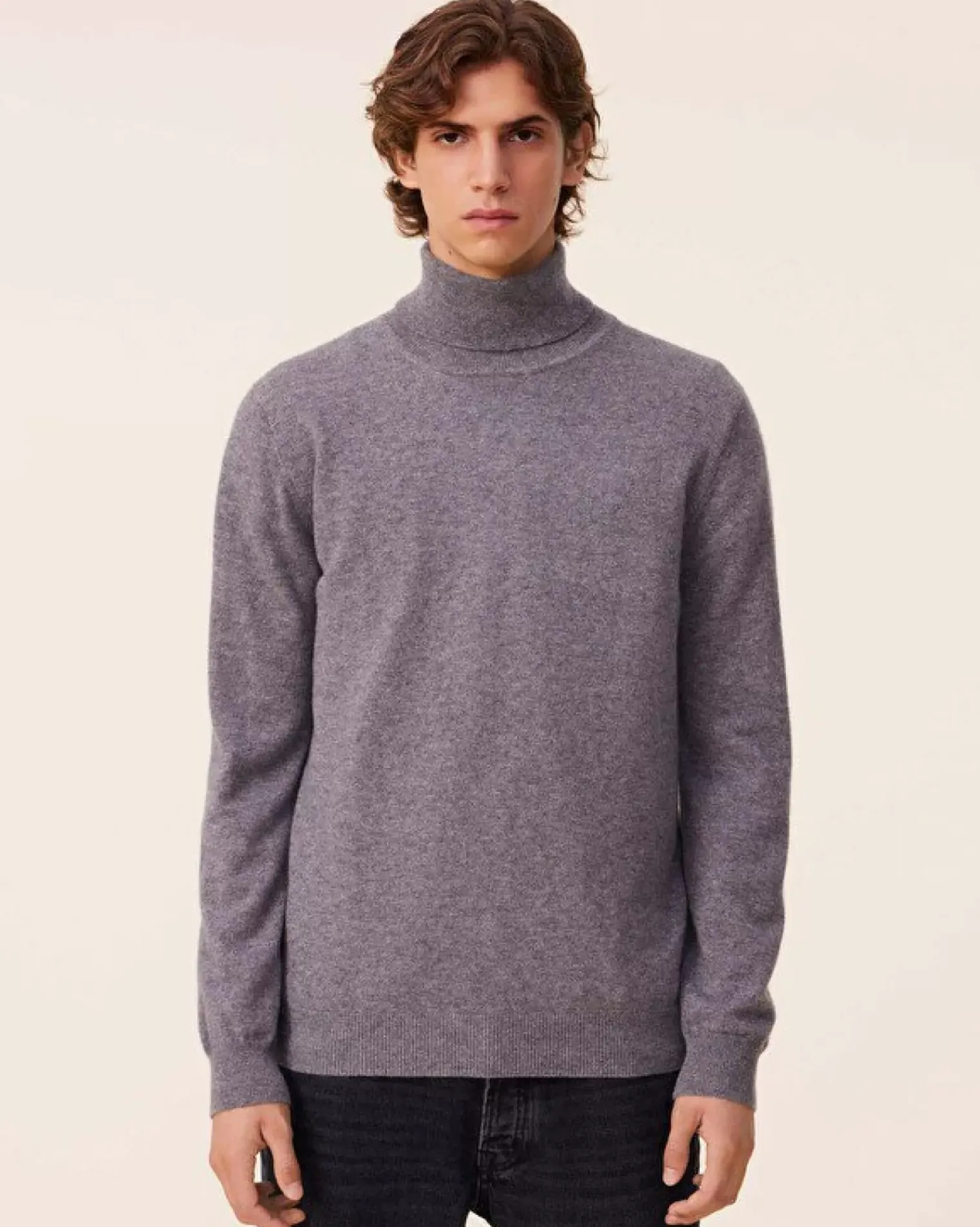 Kujten Sweaters & Sweatshirts>Basic Turtleneck Man Cashmere Sweater, 2-Threads Gris Flanelle