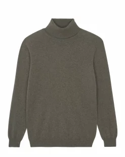 Kujten Sweaters & Sweatshirts>Basic Turtleneck Man Cashmere Sweater, 2-Threads Taupe Mouline