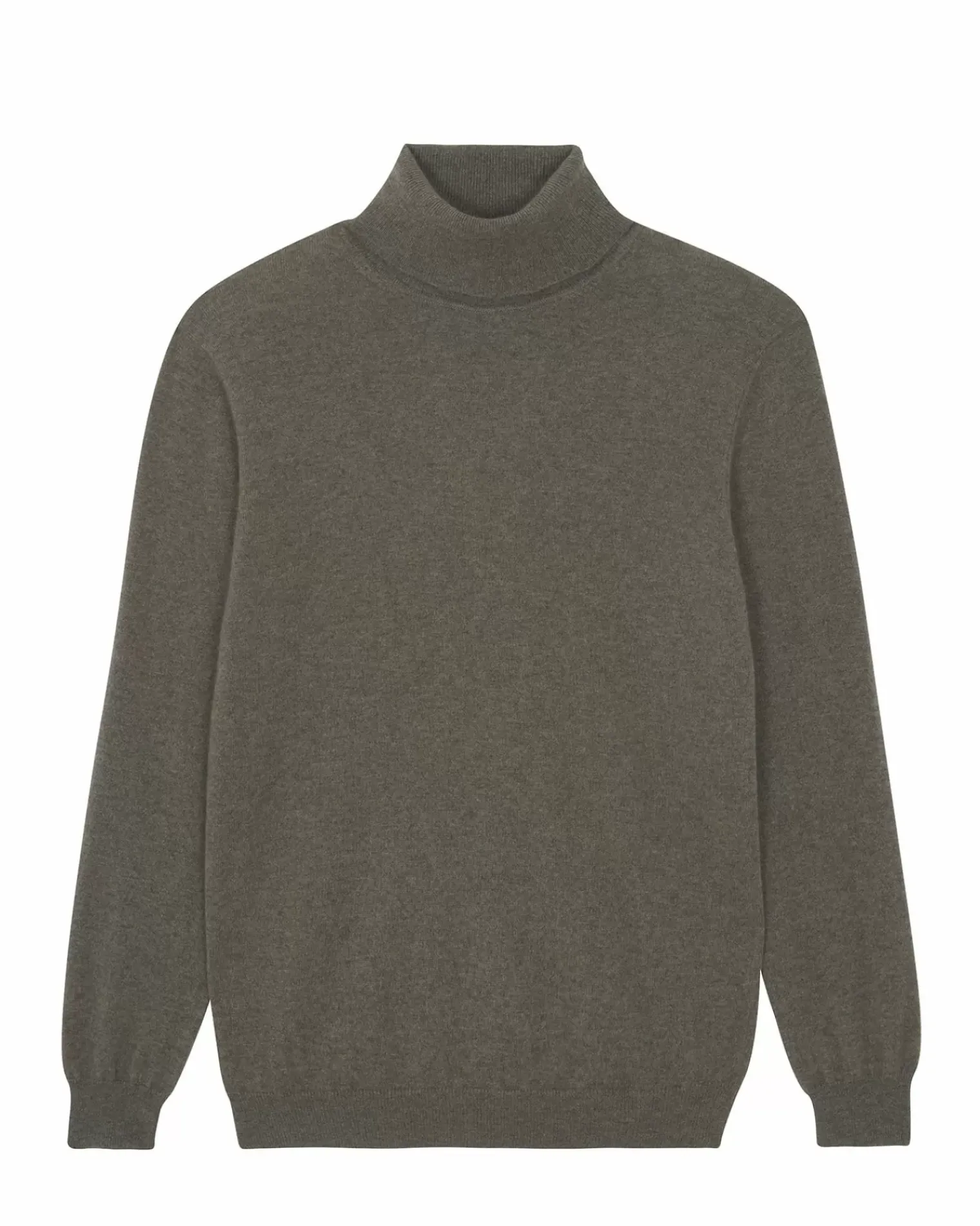 Kujten Sweaters & Sweatshirts>Basic Turtleneck Man Cashmere Sweater, 2-Threads Taupe Mouline