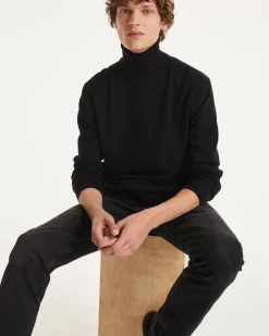 Kujten Sweaters & Sweatshirts>Basic Turtleneck Man Cashmere Sweater, 2-Threads Noir