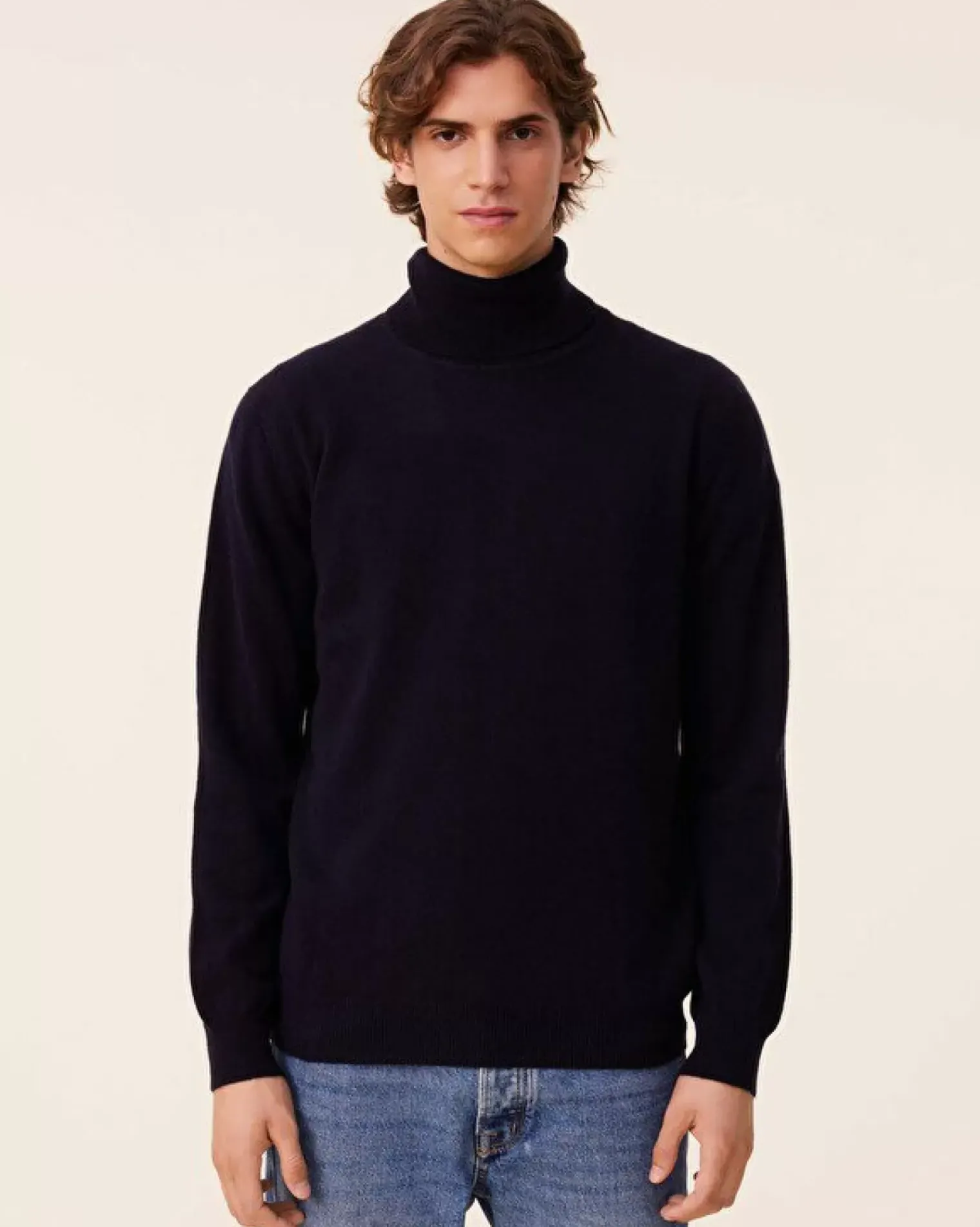 Kujten Sweaters & Sweatshirts>Basic Turtleneck Man Cashmere Sweater, 2-Threads Bleu Marine Fonce