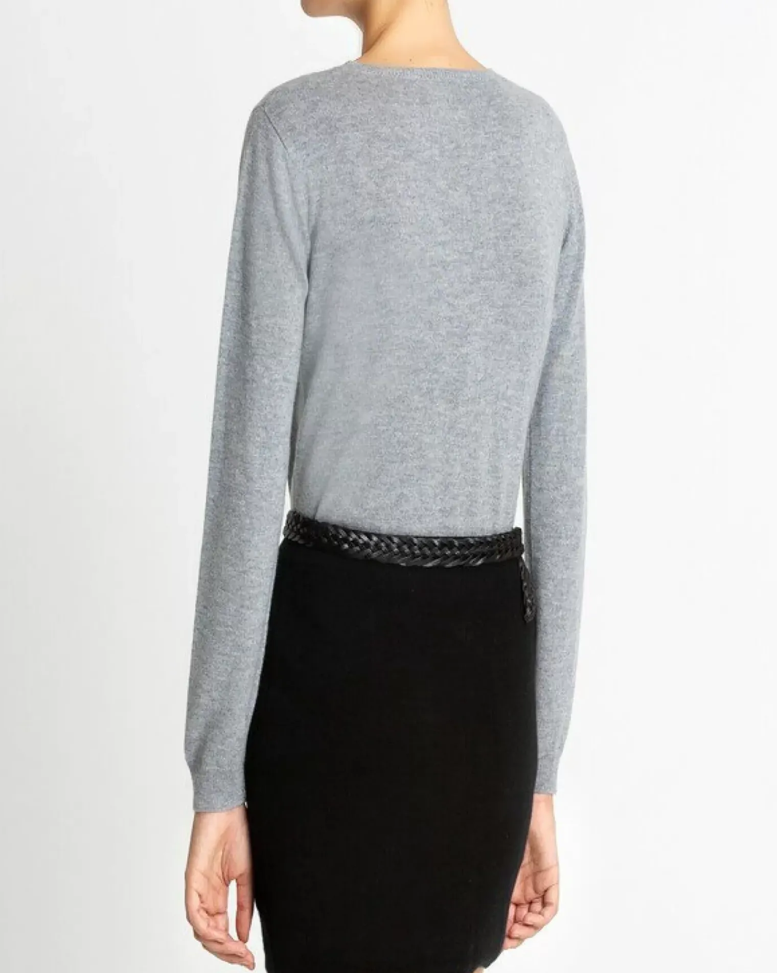 Kujten Sweaters & Sweatshirts>Basic Woman Round Neck Cashmere Sweater Gris Chine