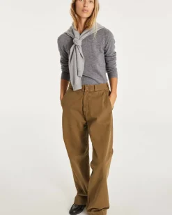 Kujten Sweaters & Sweatshirts>Basic Woman Round Neck Cashmere Sweater, 2-Threads Gris Flanelle