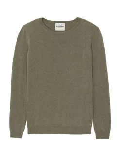 Kujten Sweaters & Sweatshirts>Basic Woman Round Neck Cashmere Sweater, 2-Threads Kaki Chine