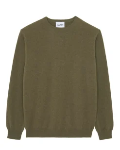 Kujten Sweaters & Sweatshirts>Basic Women Round Neck Cashmere Sweater, 2-Threads Kaki Scout