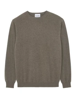 Kujten Sweaters & Sweatshirts>Basic Women Round Neck Cashmere Sweater, 2-Threads Taupe Mouline