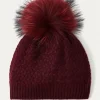 Kujten Hats & Headbands>Basket Weave Cashmere Hat With Pompom Bordeaux