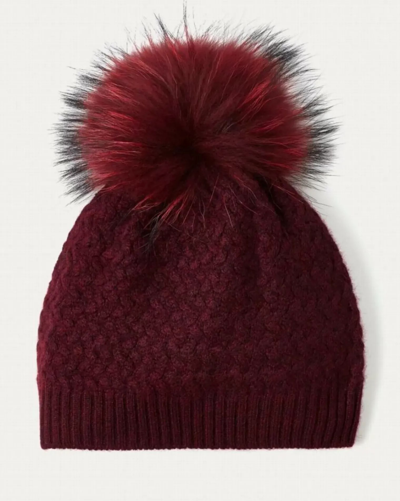 Kujten Hats & Headbands>Basket Weave Cashmere Hat With Pompom Bordeaux