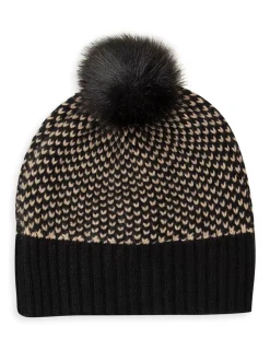 Kujten Hats & Headbands>Bicolored Cashmere Hat With Pompom Noir