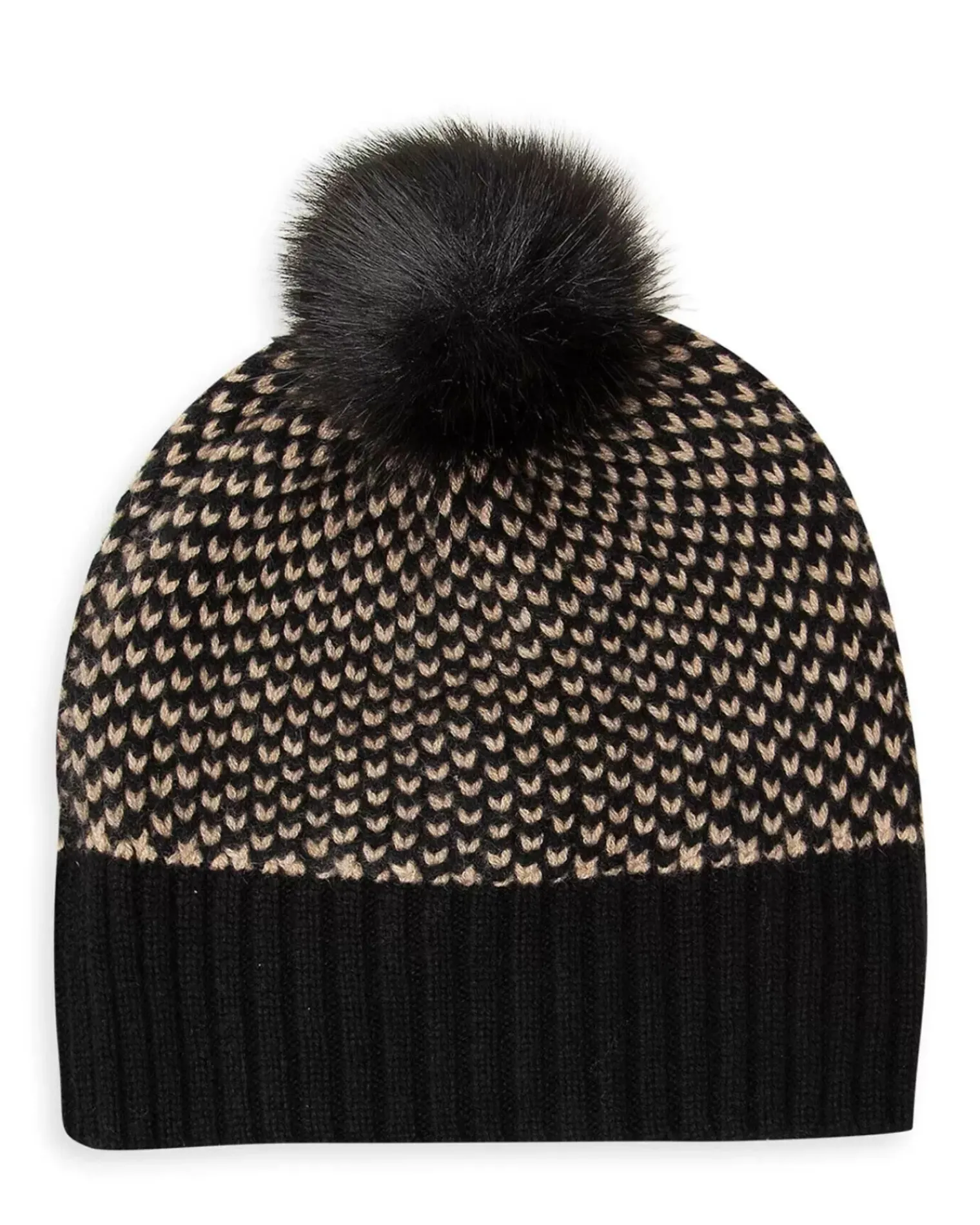 Kujten Hats & Headbands>Bicolored Cashmere Hat With Pompom Noir