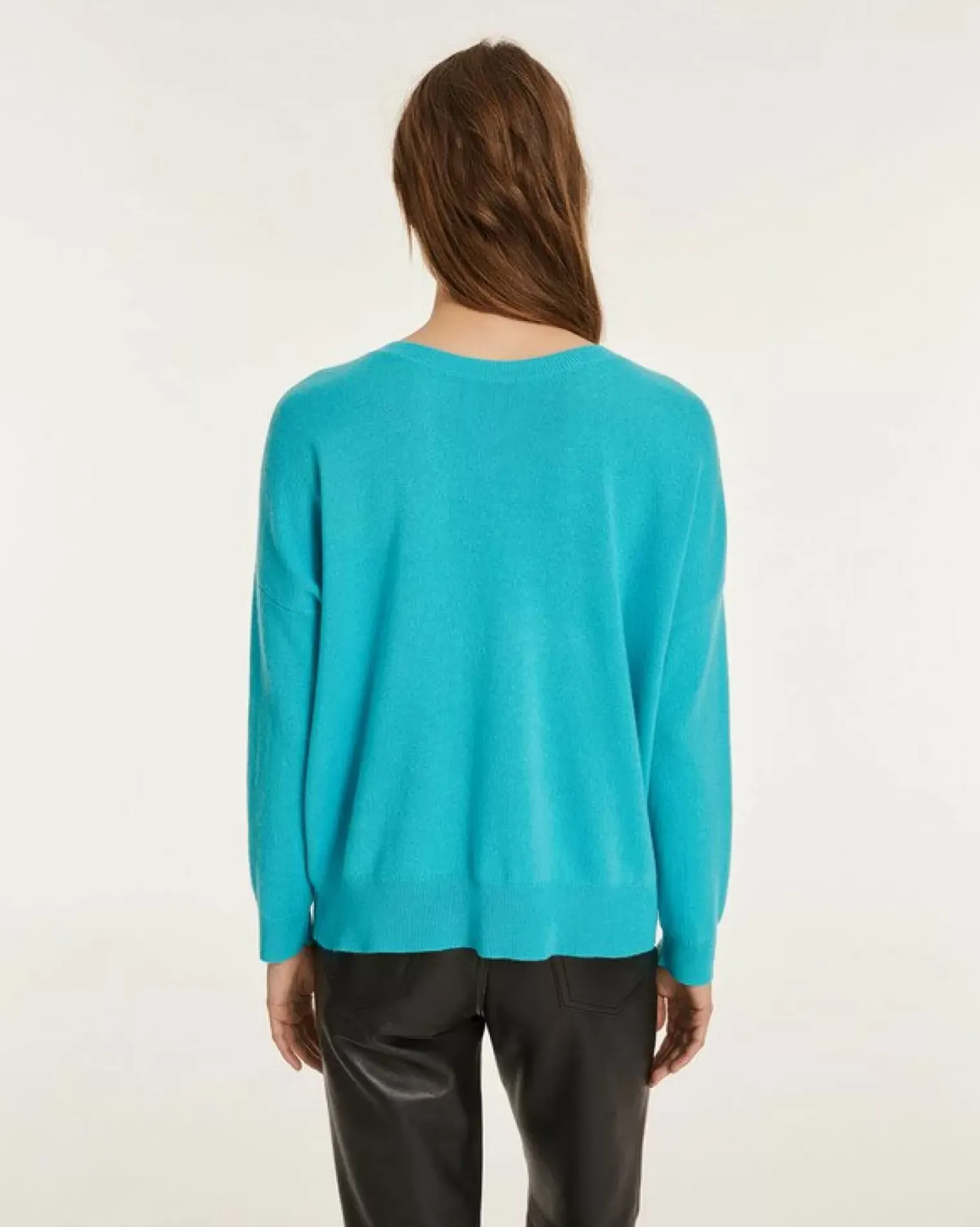Kujten Sweaters & Sweatshirts>Boyfriend Woman V-Neck Cashmere Sweater Bleu Turquoise
