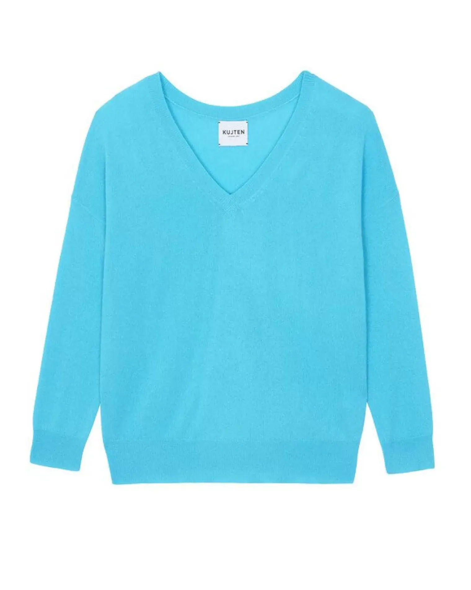 Kujten Sweaters & Sweatshirts>Boyfriend Woman V-Neck Cashmere Sweater Bleu Turquoise