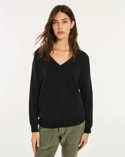 Kujten Sweaters & Sweatshirts>Boyfriend Woman V-Neck Cashmere Sweater Noir