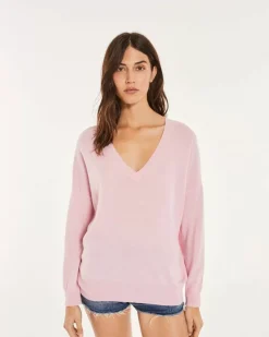 Kujten Sweaters & Sweatshirts>Boyfriend Woman V-Neck Cashmere Sweater Candy Pink