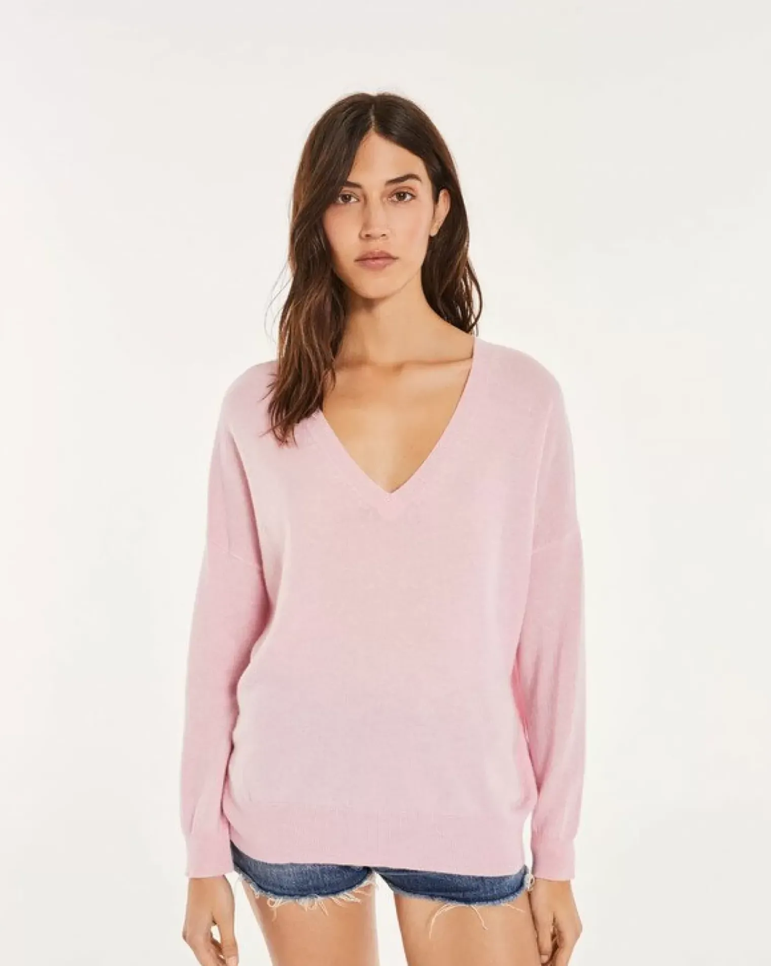 Kujten Sweaters & Sweatshirts>Boyfriend Woman V-Neck Cashmere Sweater Candy Pink