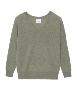 Kujten Sweaters & Sweatshirts>Boyfriend Woman V-Neck Cashmere Sweater Kaki Chine