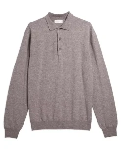Kujten Sweaters & Sweatshirts>Buttoned Cashmere Polo Beige Taupe Chine