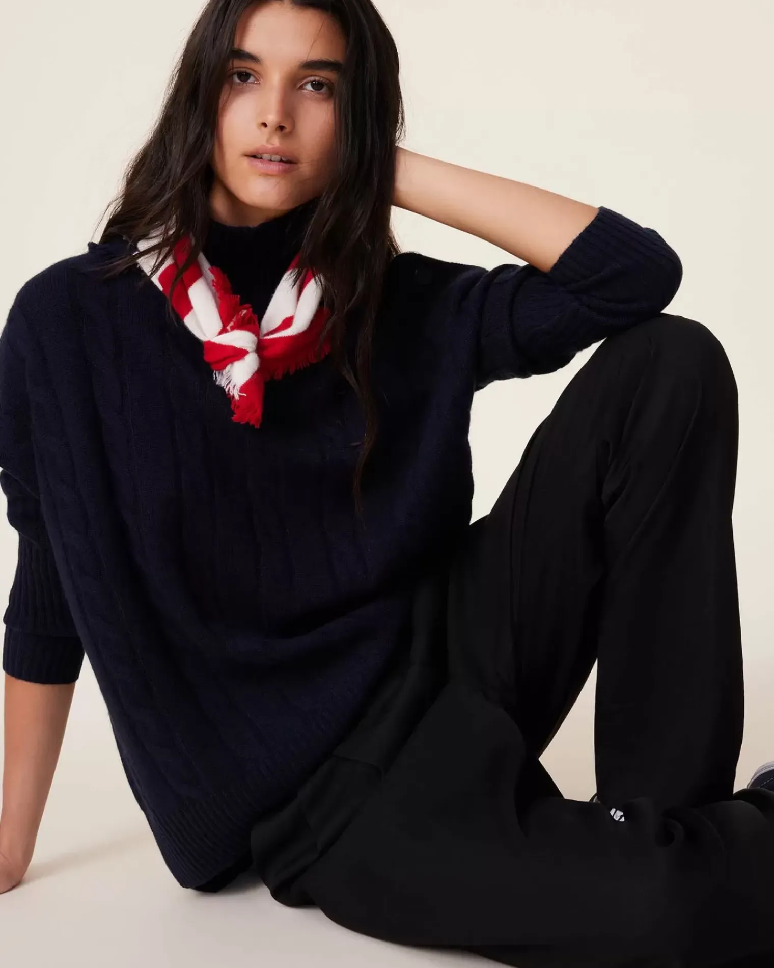 Kujten Sweaters & Sweatshirts>Buttons Chimney Neck Cashmere Sweater, 4-Threads Bleu Marine Fonce
