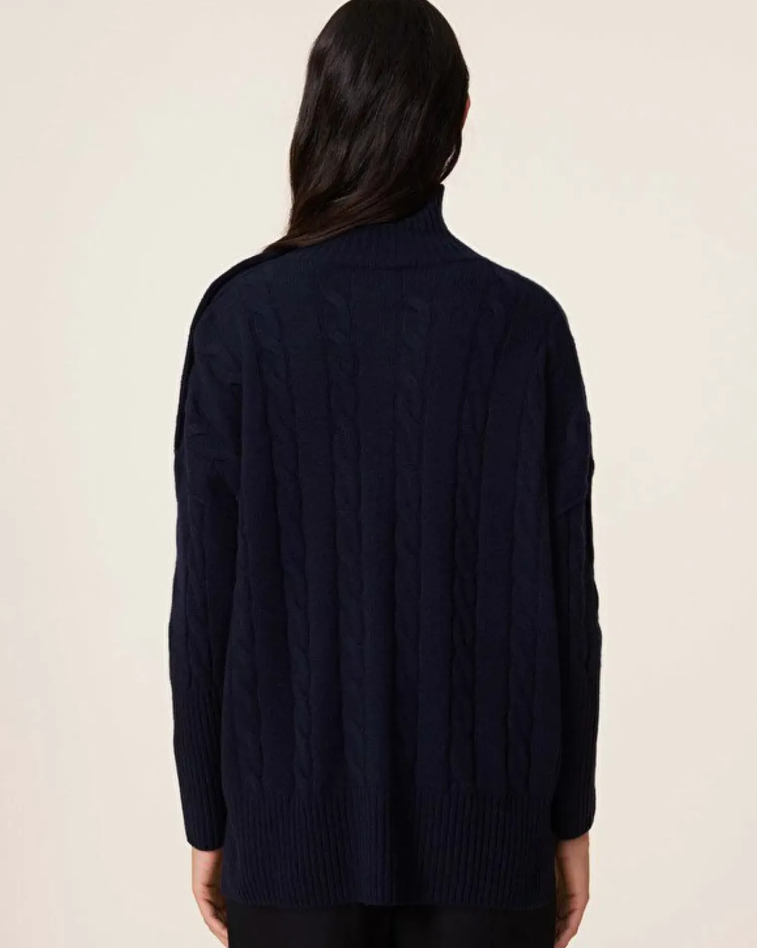 Kujten Sweaters & Sweatshirts>Buttons Chimney Neck Cashmere Sweater, 4-Threads Bleu Marine Fonce