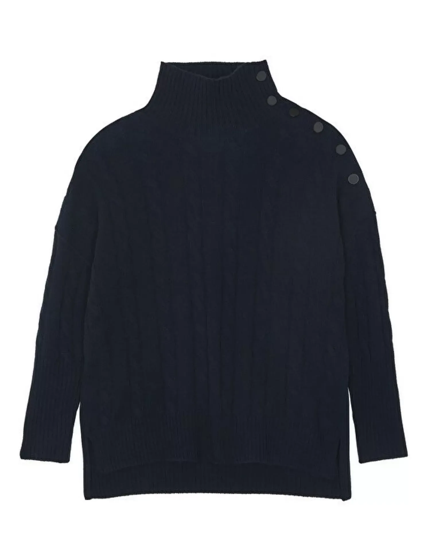 Kujten Sweaters & Sweatshirts>Buttons Chimney Neck Cashmere Sweater, 4-Threads Bleu Marine Fonce