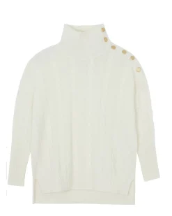 Kujten Sweaters & Sweatshirts>Buttons Chimney Neck Cashmere Sweater, 4-Threads Blanc