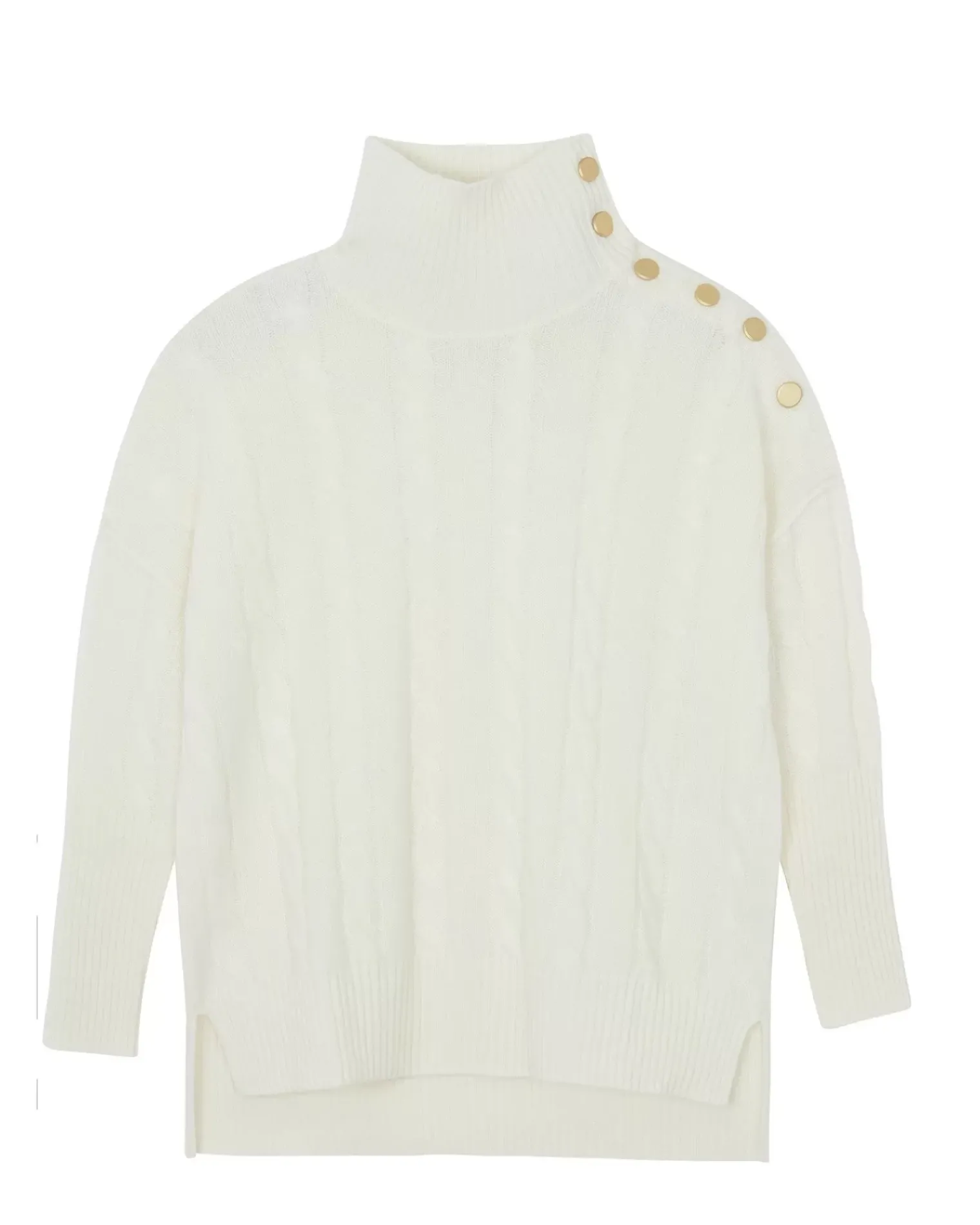 Kujten Sweaters & Sweatshirts>Buttons Chimney Neck Cashmere Sweater, 4-Threads Blanc