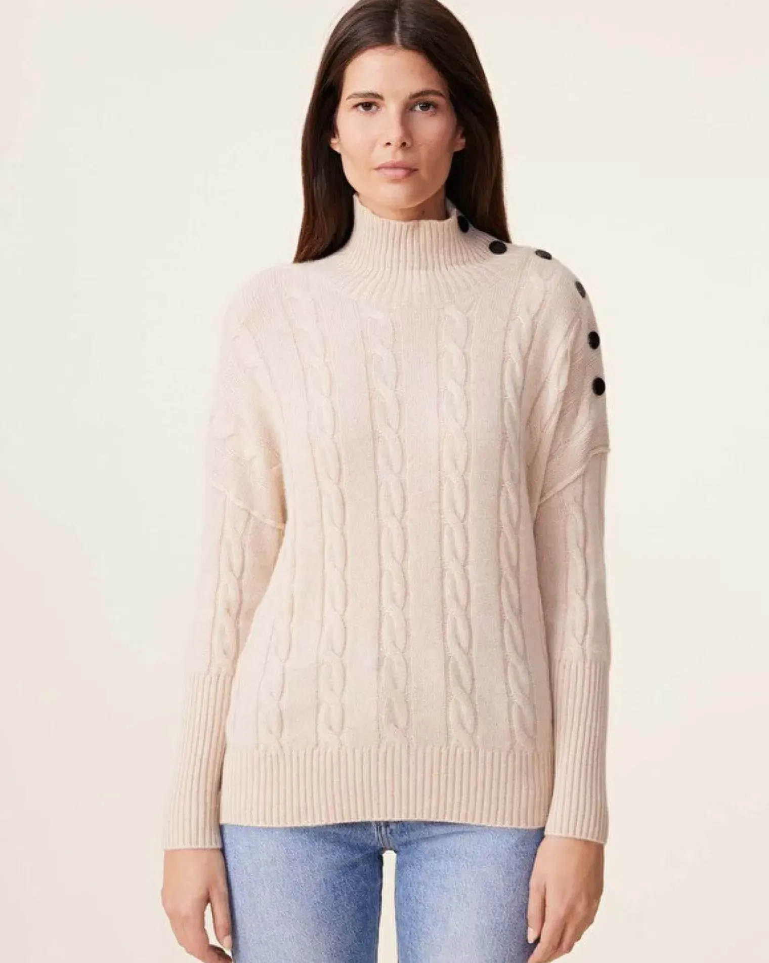 Kujten Sweaters & Sweatshirts>Buttons Chimney Neck Cashmere Sweater, 4-Threads Organique