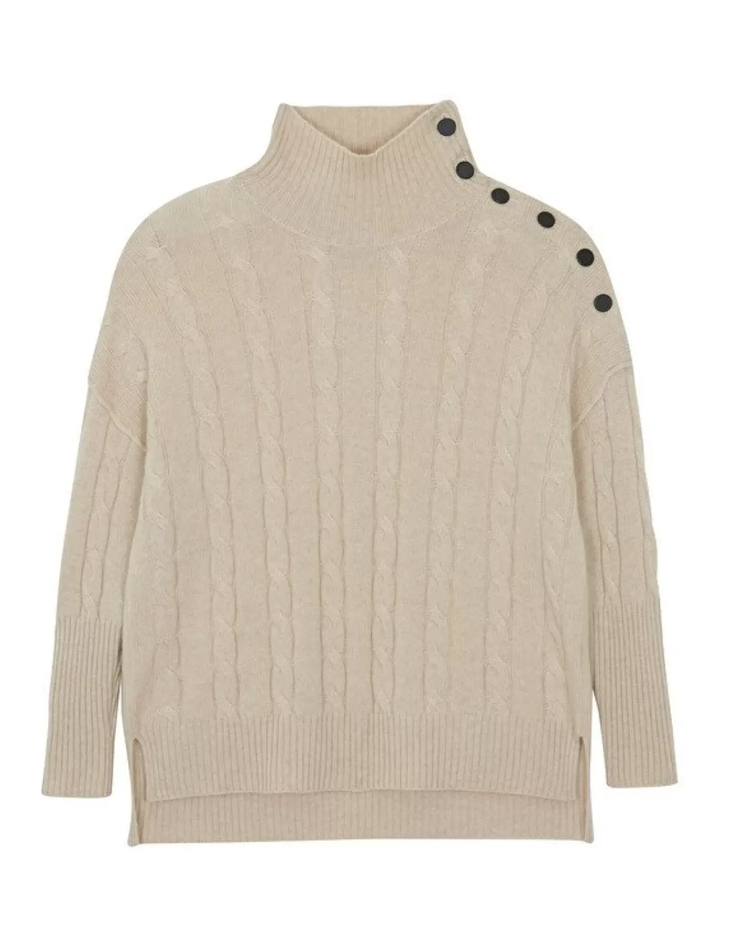 Kujten Sweaters & Sweatshirts>Buttons Chimney Neck Cashmere Sweater, 4-Threads Organique