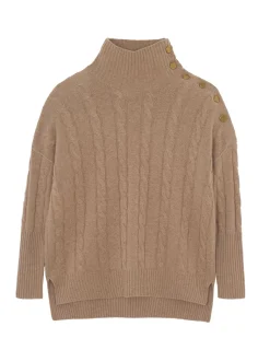 Kujten Sweaters & Sweatshirts>Buttons Chimney Neck Cashmere Sweater, 4-Threads Camelo