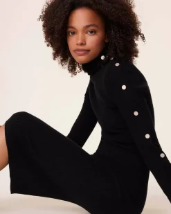 Kujten Dresses & Skirts>Buttons Ribbed Cashmere Dress, 2-Threads Noir