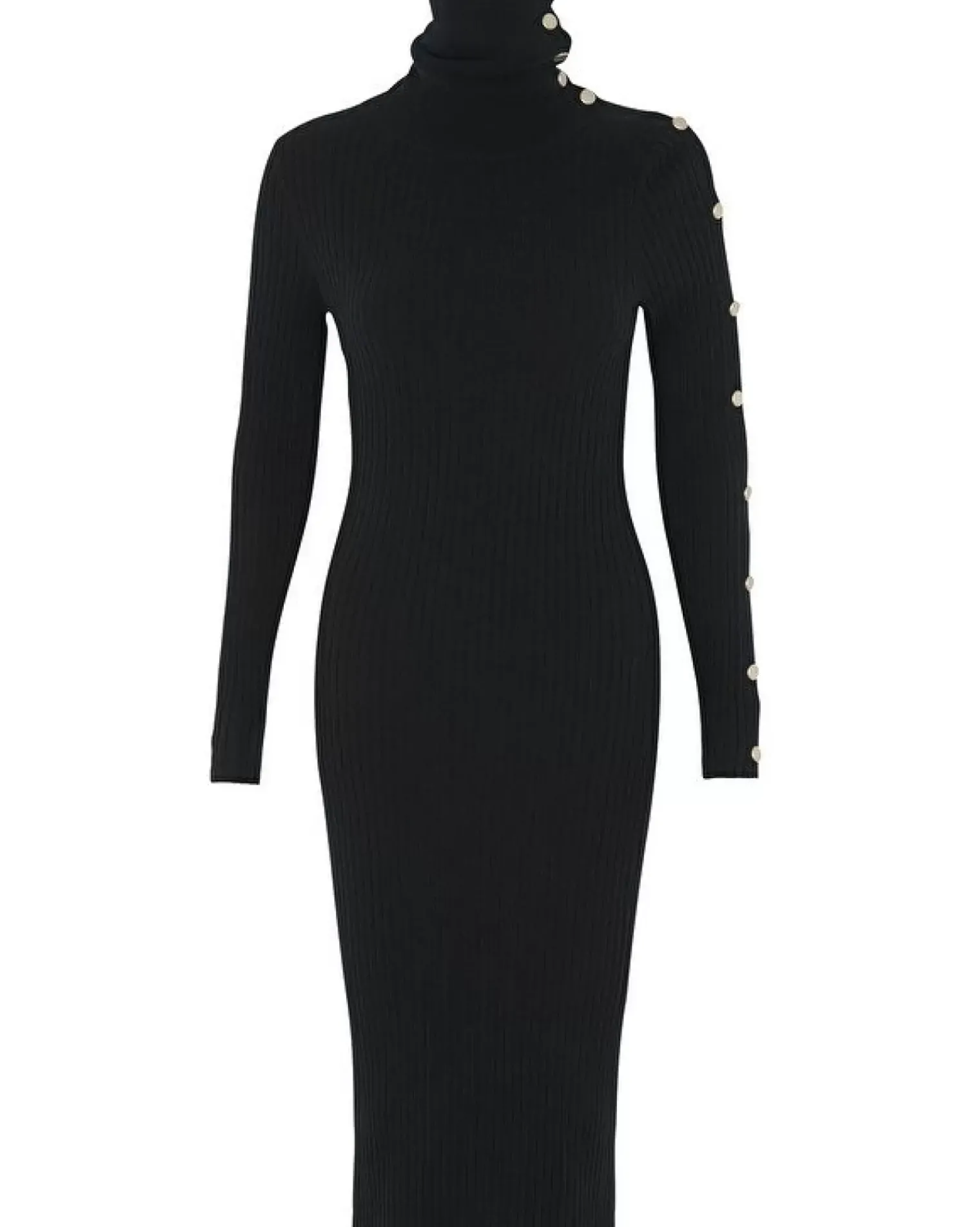 Kujten Dresses & Skirts>Buttons Ribbed Cashmere Dress, 2-Threads Noir