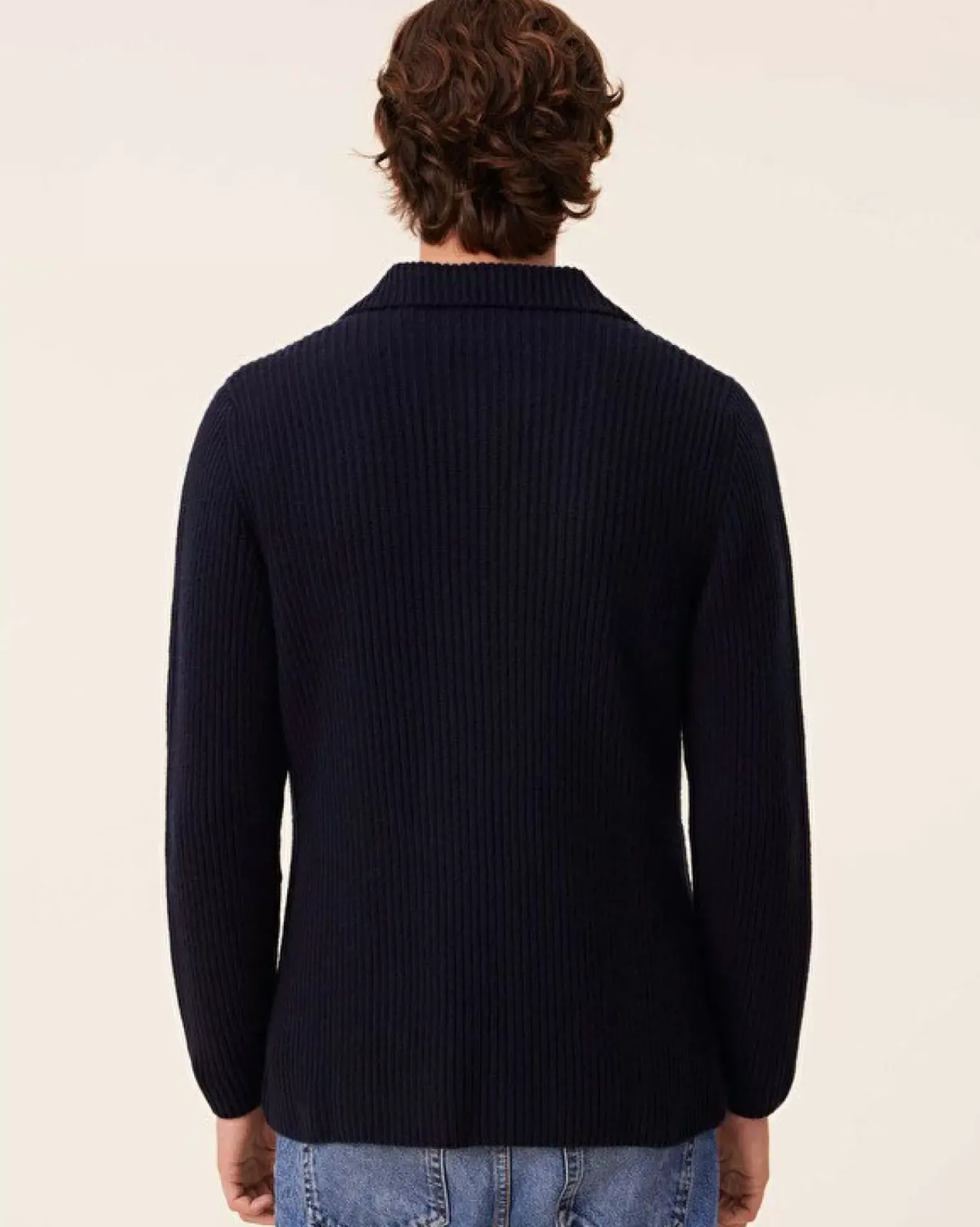 Kujten Jackets & Vests>Cardigan Stitch Cashmere Blazer Jacket, 6-Threads Bleu Marine Fonce
