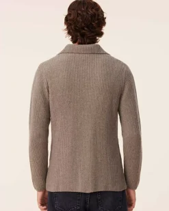 Kujten Jackets & Vests>Cardigan Stitch Cashmere Blazer Jacket, 6-Threads Kaki Chine