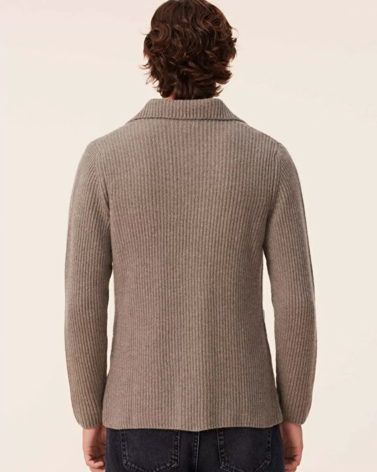 Kujten Jackets & Vests>Cardigan Stitch Cashmere Blazer Jacket, 6-Threads Kaki Chine