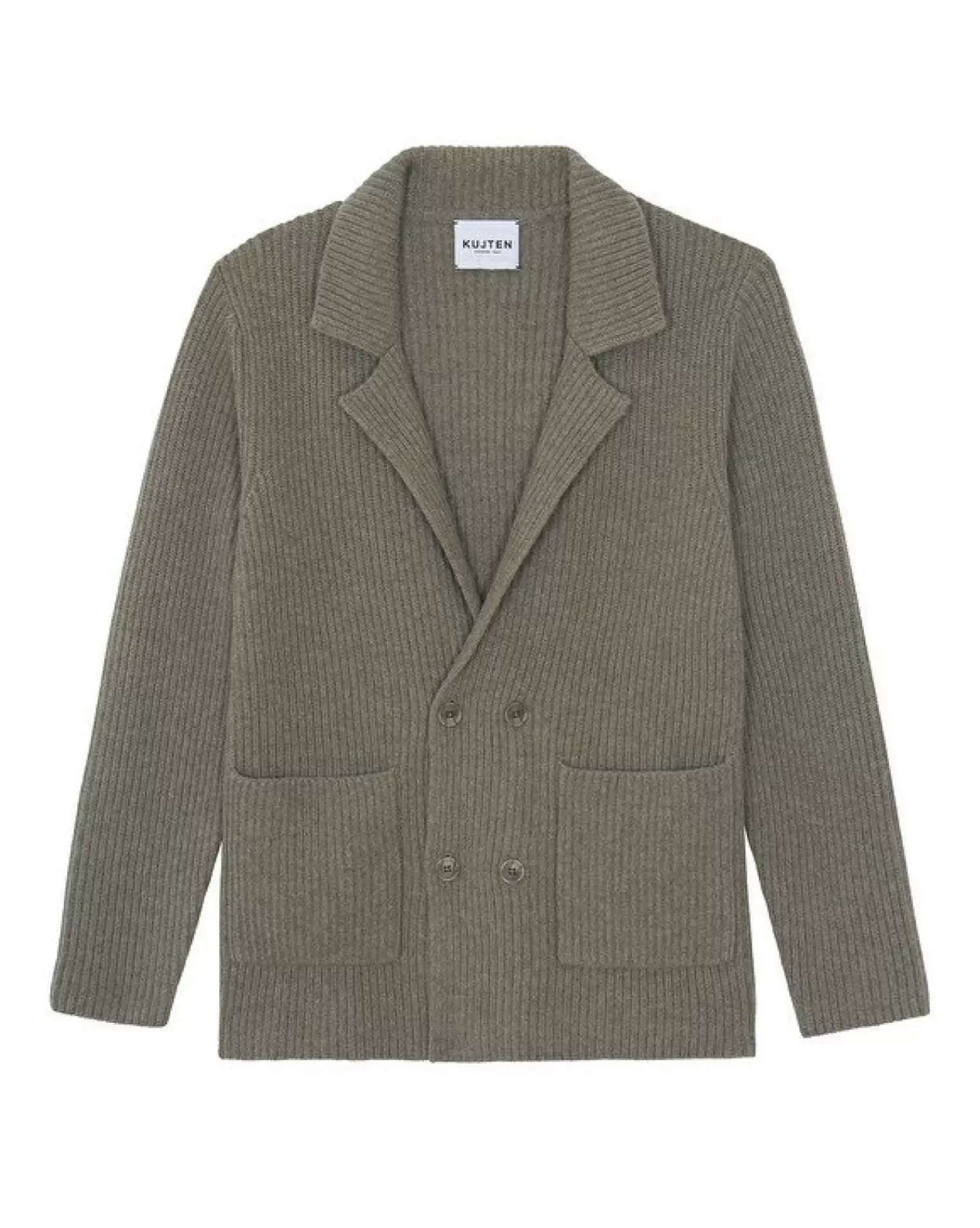 Kujten Jackets & Vests>Cardigan Stitch Cashmere Blazer Jacket, 6-Threads Kaki Chine