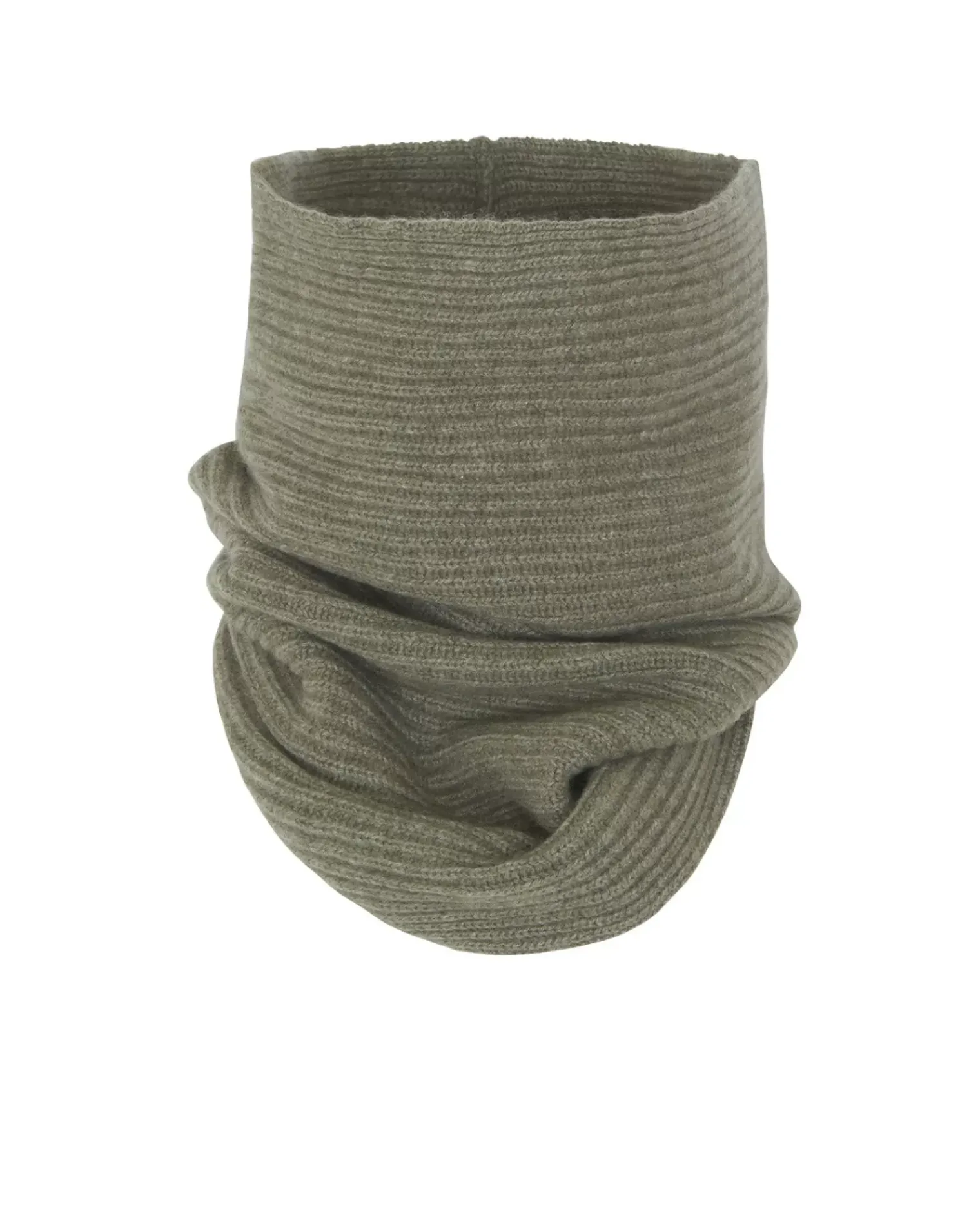 Kujten Scarves & Snoods>Cardigan Stitch Cashmere Snood, 4-Threads Kaki Chine