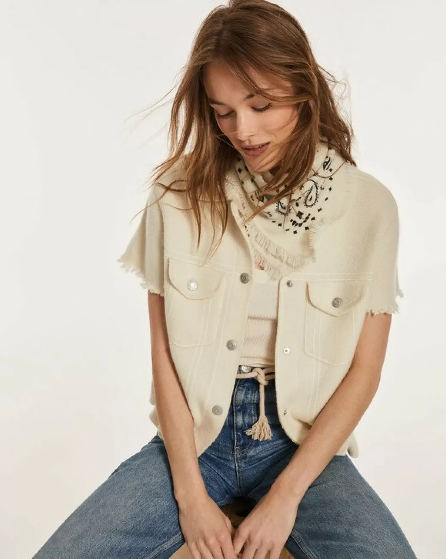 Kujten Scarves & Snoods>Cashmere Bandana, 2-Threads Blanc