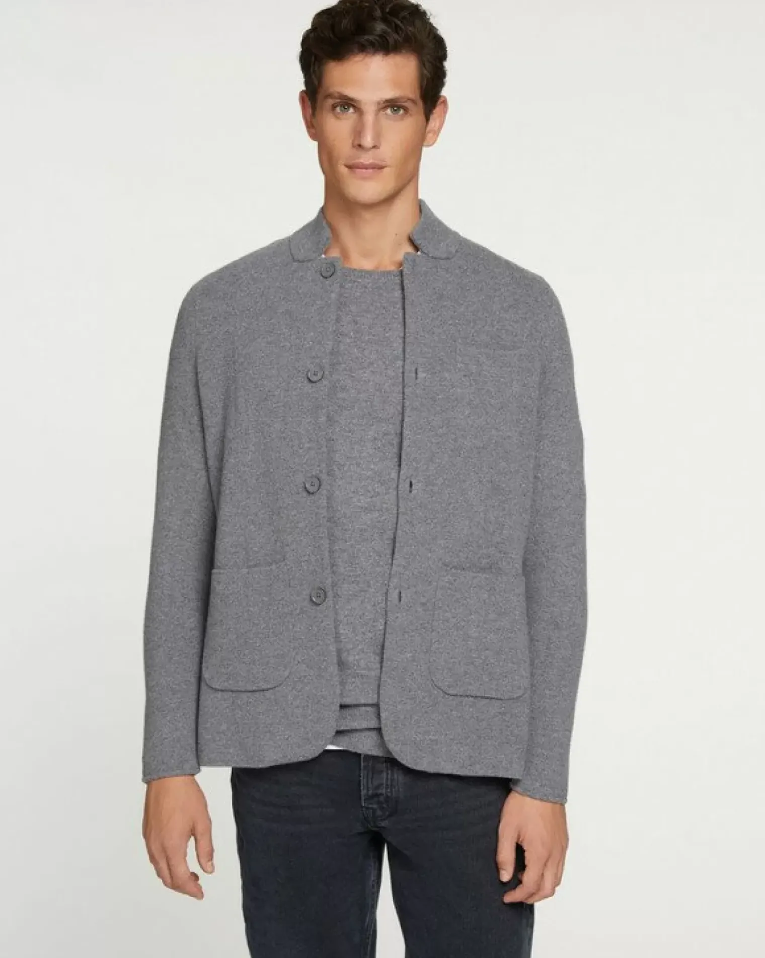Kujten Jackets & Vests>Cashmere Button Jacket Gris Flanelle