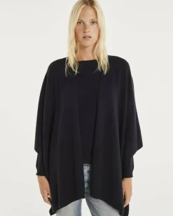 Kujten Capes & Ponchos>Cashmere Cape, 2-Threads Bleu Marine Fonce