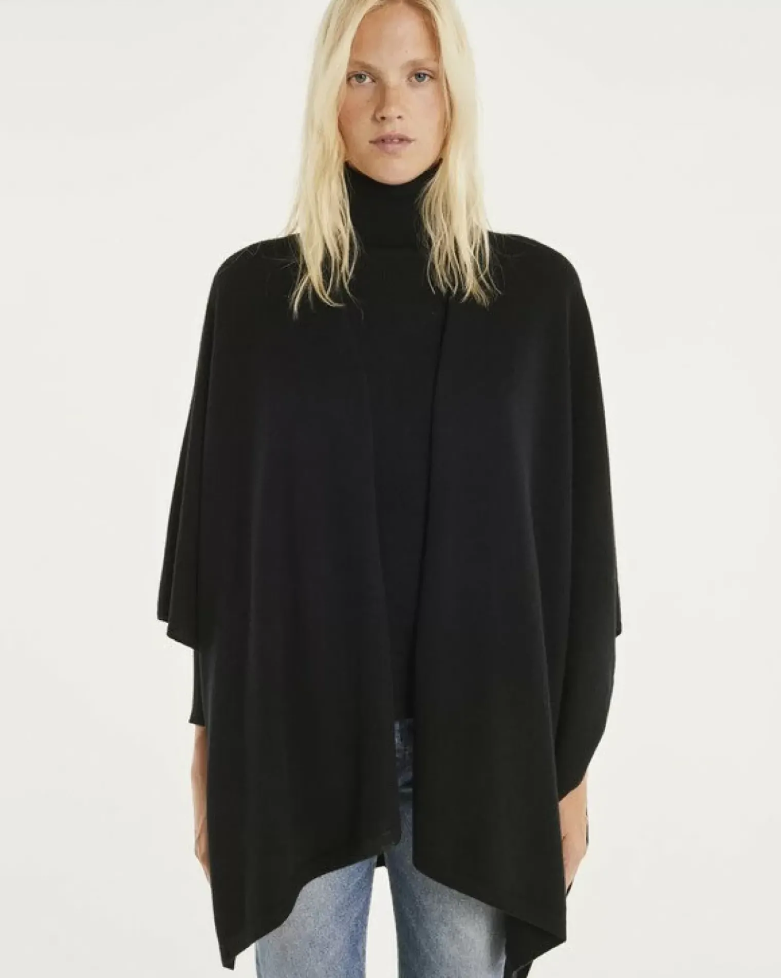 Kujten Capes & Ponchos>Cashmere Cape, 2-Threads Noir